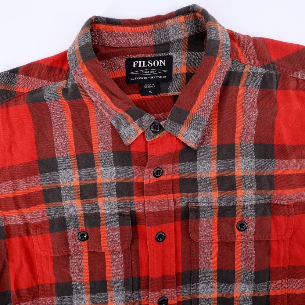 Filson Plaid Flannel Button Down Shirt Red Long Sleeve Mens XL